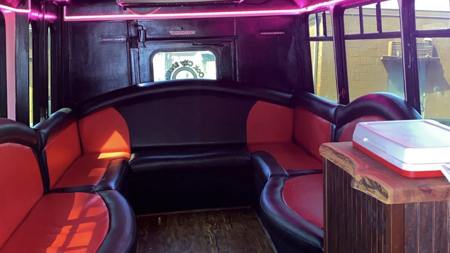 Interior of an Oak City Shuttle party bus